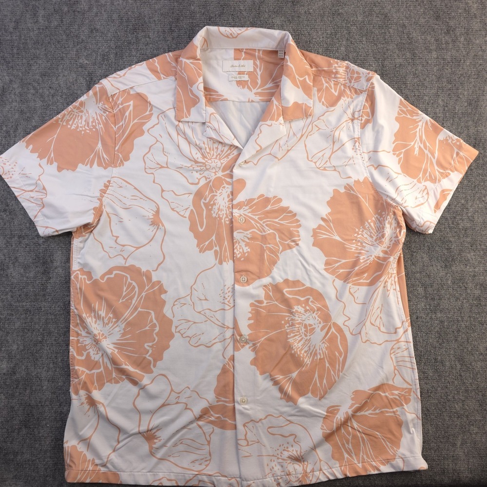 Porter & Ash Kinetic Stretch Shirt XL Orange White‎ Floral Short Sleeve Hawaiian